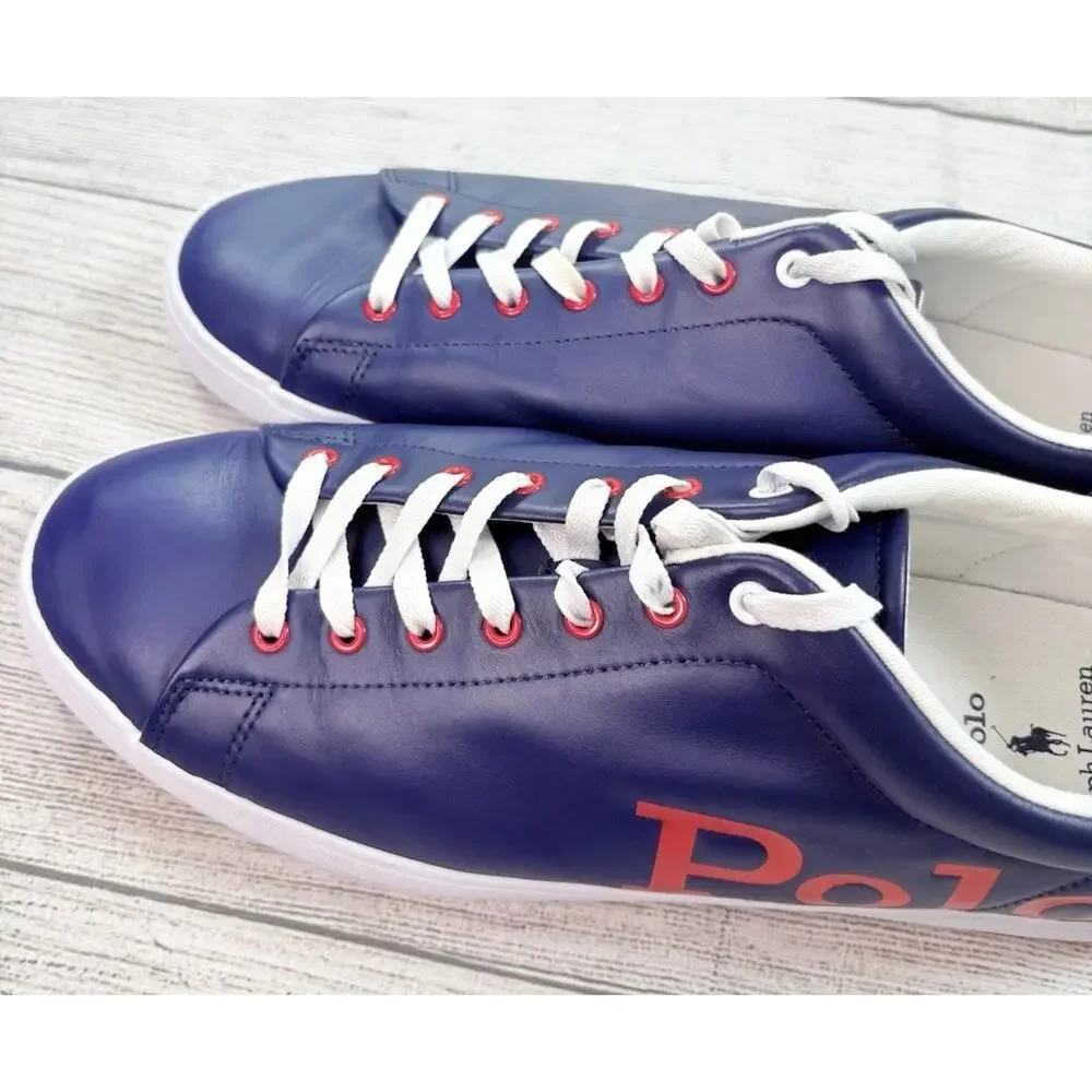 Polo Ralph Lauren Men’s Longwood Logo Spellout Blue Leather Shoes Size 15